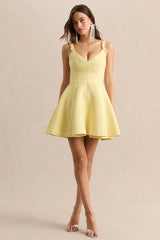 Morgania | Lemon Boucle Plunge-Neck Mini Dress