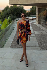 Zen | Smoke Print Asymmetric Mini Dress With Cut-Out Detail