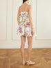 Paneled embellished floral-print silk and linen-blend mini dress