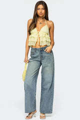 Zephi Split Front Ruffled Top