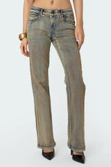 Bina Mud Washed Low Rise Flared Jeans