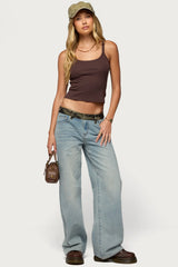 Camo Waist Low Rise Baggy Jeans