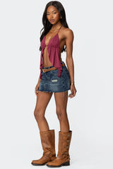 Calla Split Front Backless Halter Top