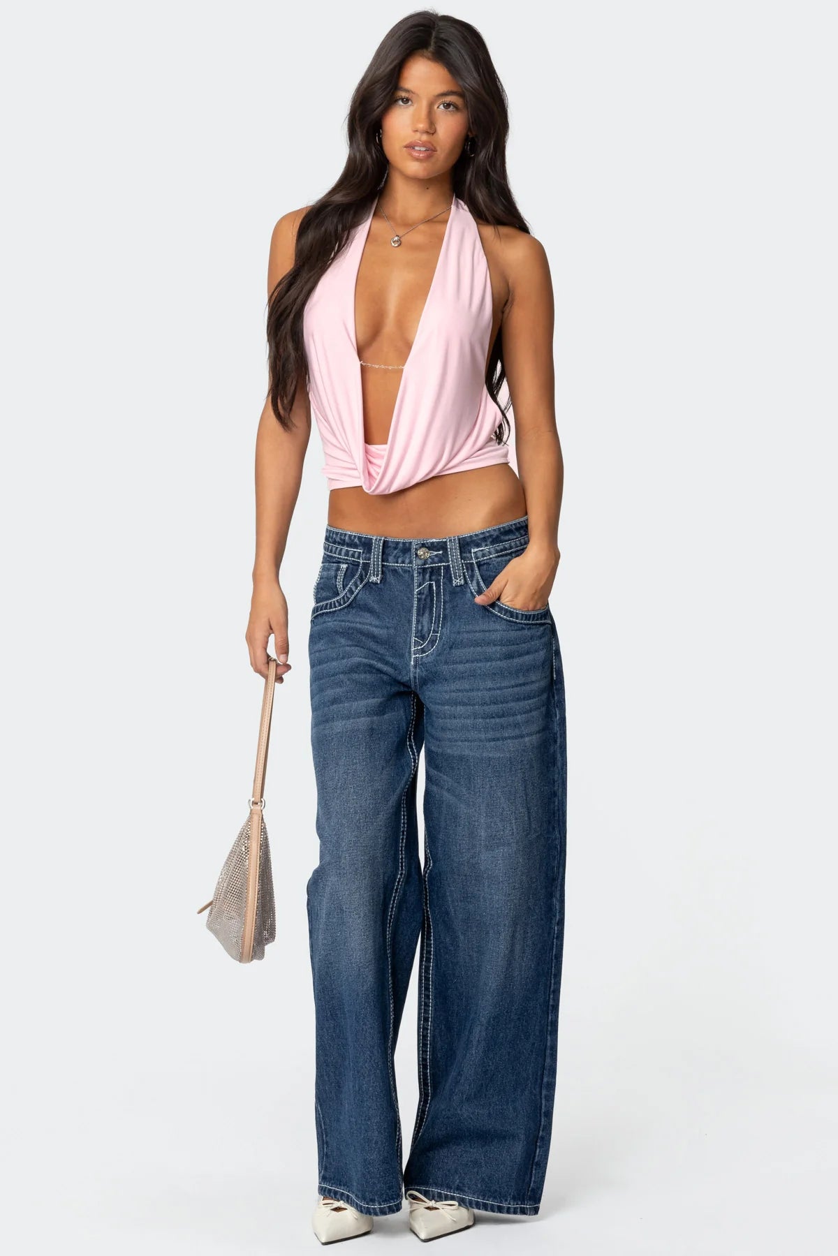 Contrast Stitch Low Rise Baggy Jeans