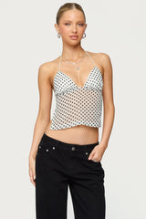 Polka Dot Backless Chiffon Top