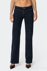 Ribbon Lace Up Low Rise Straight Leg Jeans
