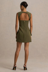 Mollie | Khaki Square-Neck Tailored Micro Mini Dress