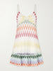 Scalloped striped metallic crochet-knit mini dress