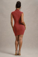Lalani | Rust Ruched High-Neck Mini Dress