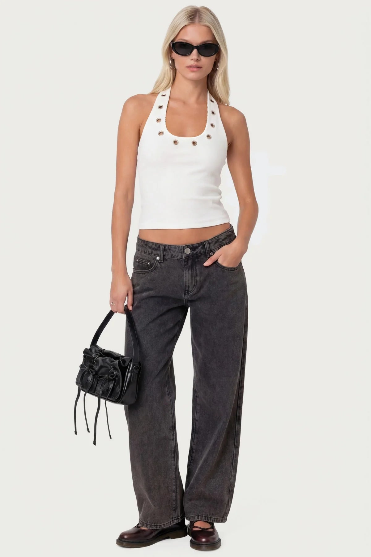 Petite Raelynn Washed Low Rise Baggy Jeans