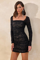 Ceronia | Black Lace Square-Neck Mini Dress