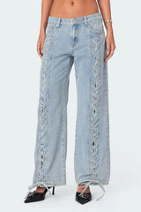 Laced Up Low Rise Baggy Jeans
