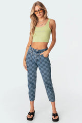 Blue Check Jeans