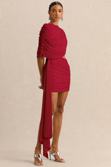 Danellia | Red Asymmetric-Neck Mini Dress With Cut-Out Detail And Sash