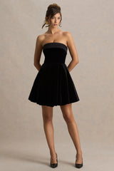 Mina | Black Velvet And Satin Bandeau Skater Mini Dress