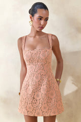 Orelisse | Coral Lace Square-Neck Mini Dress