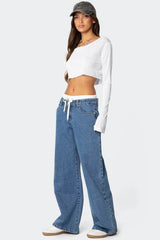 Boxer Detail Low Rise Baggy Jeans