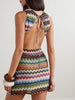 Mare open-back striped metallic crochet-knit mini dress