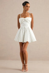 Elina | White Square-Neck Mini Dress With Bow Detail