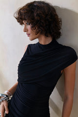 Nocturnal | Black Ruched Mini Dress With Sash