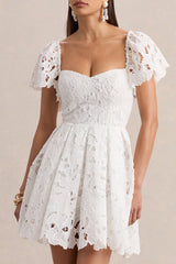 Vivi | White Lace Sweetheart-Neck Mini Dress