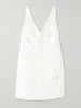 Appliquéd embellished crepe mini dress