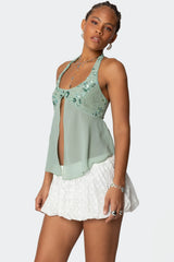Sequin Chiffon Split Front Top