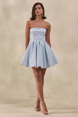 Bruna | Powder Blue Bandeau Skater Mini Dress