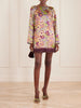 Floral-print fringed satin mini dress