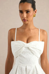 Elina | White Square-Neck Mini Dress With Bow Detail