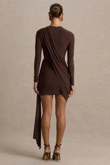 Calista | Brown Crew-Neck Mini Dress With Sash