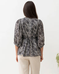 Black Daisy Print Cotton Tunic Top
