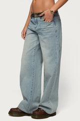 Camo Waist Low Rise Baggy Jeans