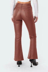 Petite Luna Faux Leather Mid Rise Flared Jeans