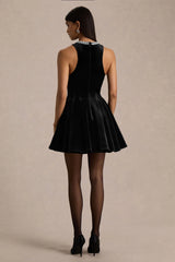 Meva | Black Velvet Hand-Embellished High-Neck Mini Dress