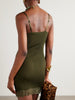 Lace-trimmed ribbed silk-jersey mini dress