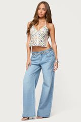 Embroidered Sequin Backless Top