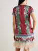 Swing feather-trimmed printed silk-twill mini dress