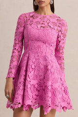 Morina | Pink Lace Crew-Neck Mini Dress