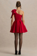 Prosperity | Red Asymmetric-Neck Mini Dress With Bow Detail