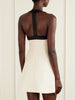 Bow-detailed satin-trimmed wool and silk-blend crepe mini dress