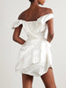 Aurora off-the-shoulder draped silk-satin mini dress