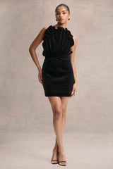 Polly | Black Velvet Ruffled Strapless Mini Dress