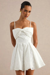 Elina | White Square-Neck Mini Dress With Bow Detail