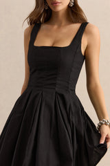 Brioria | Black Square-Neck Skater Mini Dress
