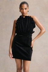 Polly | Black Velvet Ruffled Strapless Mini Dress