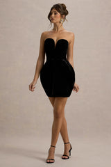 Bryanna | Black Velvet Sweetheart Mini Dress With Tulip Skirt