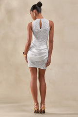 Setiana | White Lace Round-Neck Mini Dress With Draped-Detailing
