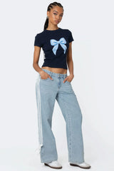Ribbon Washed Low Rise Baggy Jeans