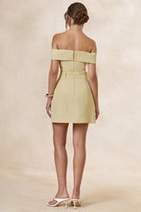 Cilly | Lemon Bardot-Neck Mini-Dress With Belt-Detail